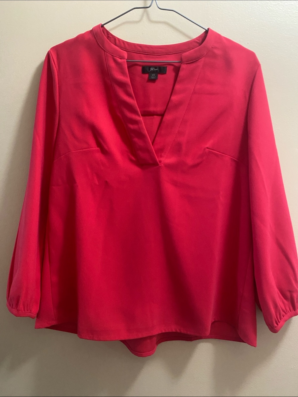 J. Crew Bright Red V-Neck Long Sleeve Blouse